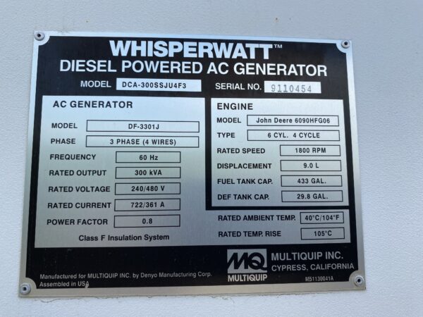 DCA300 Spec SN Plate